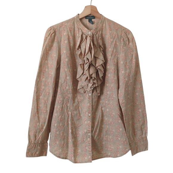 Ralph Lauren Button Up Womens L Top Country Cottagecore Boho Tan Floral Granny - Picture 7 of 8